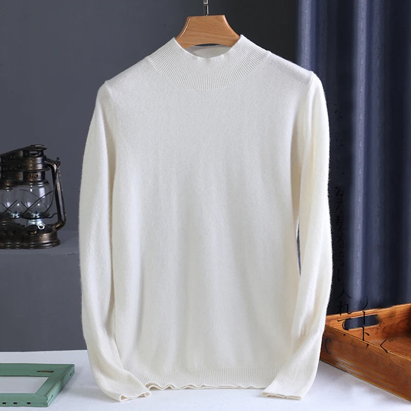 Autumn Winter chic Bottom Sweaters Women Fashion Turtleneck Pullover Slim Long Sleeve Knitted Jumpers Soft Warm Pull Femme Top WHITE One Size