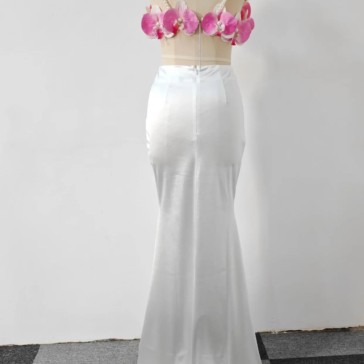 Pink Florals Women Sleeveless Sexy Square Collar 2 Pieces Bodycon Long Dress Cute Vacation Birthday Party Celebrate Dress