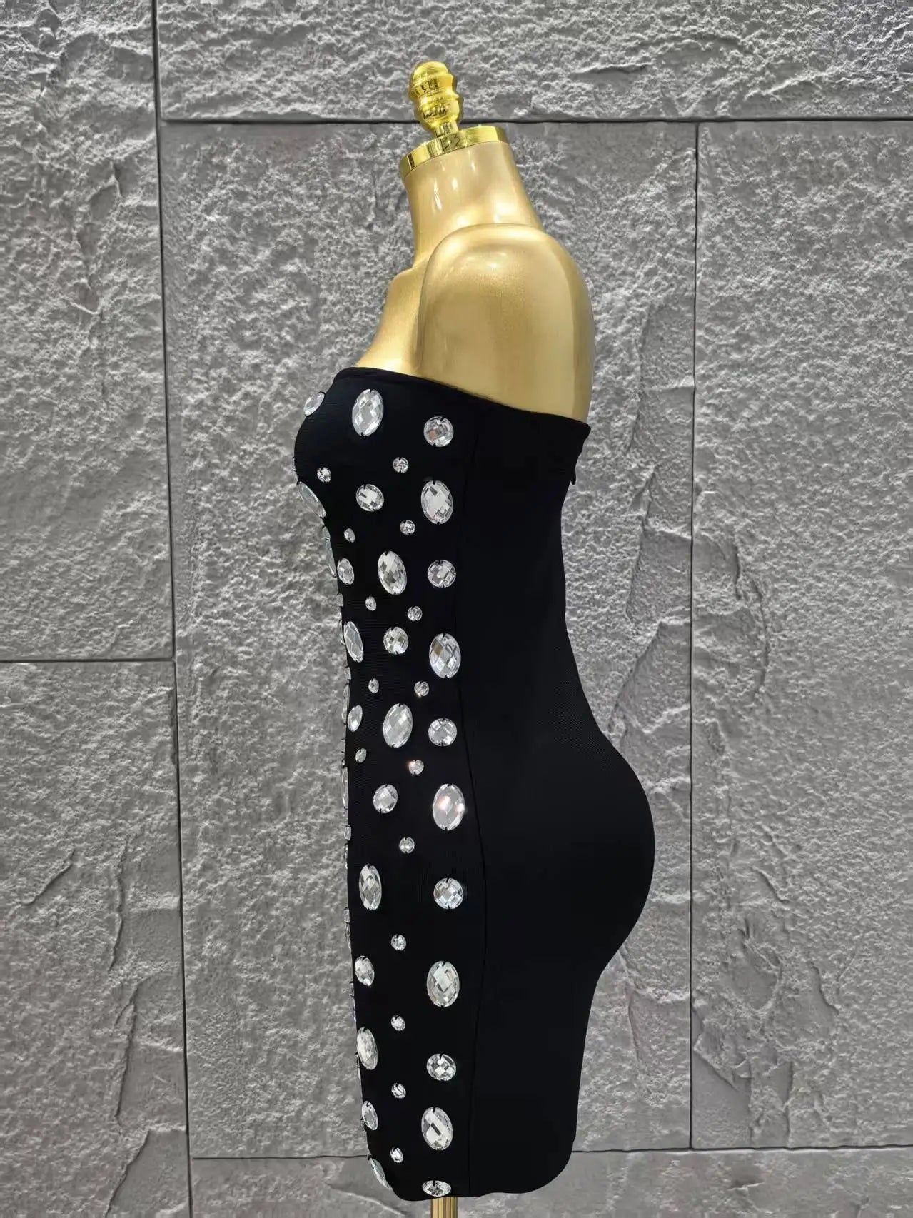 Sparkly Big Crystal Women Sexy Strapless Bodycon Mini Bandage Dress Fashion Nightclub Party Birthday Outfit Wholesale