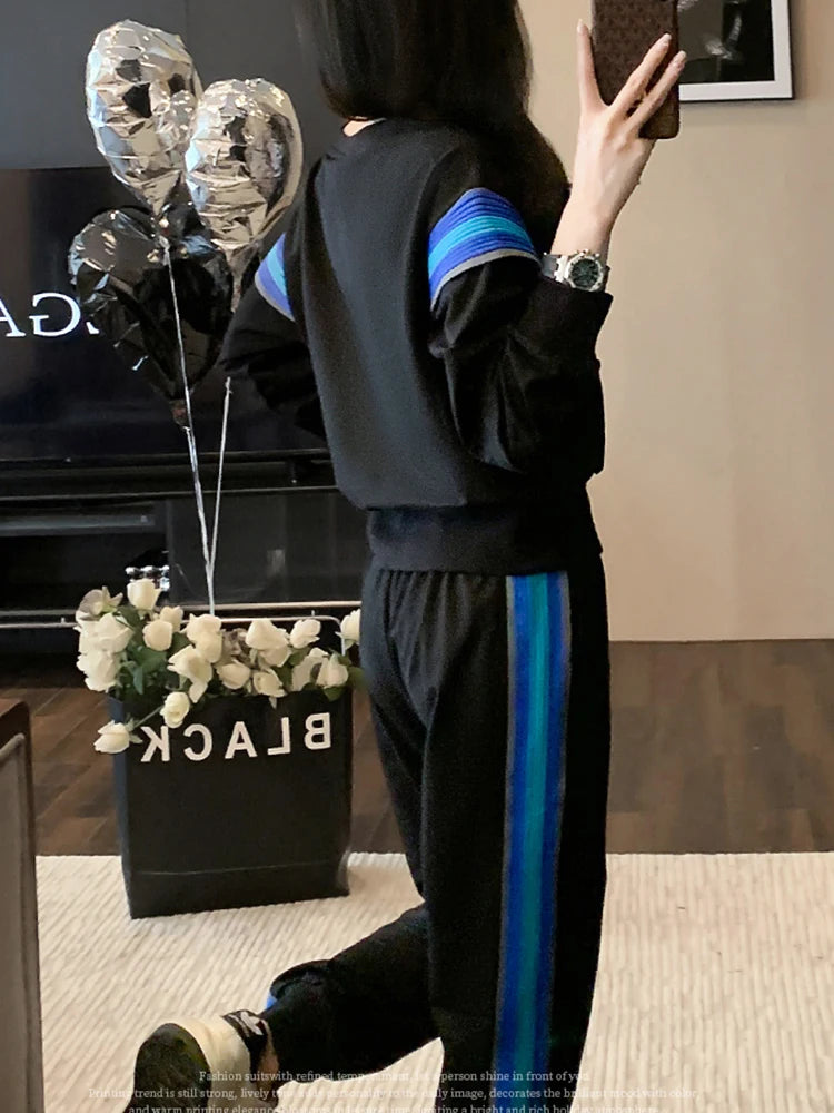 Autumn 2 Piece Sets Women Outfit Long Sleeve Tracksuit Casual Basic Patchwork Pullovers/Sweatshirt Pencil Pants Sweatsuit