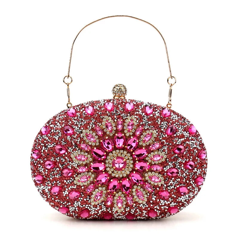Diamonds Purple Color Women Evening Bags Flower Rhinestones Egg Design Fashion Female Clutch Handbags YM3108rose