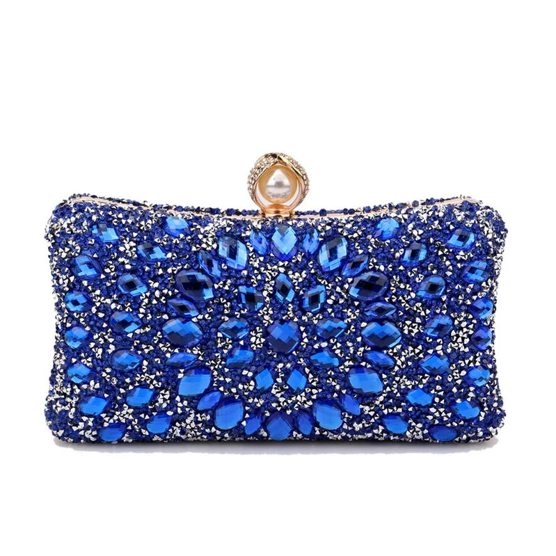 Handle Rhinestones Evening clutch Bag Crystal Dinner Party Wedding Purses and handbag luxury Designer shopper hobo shoulder bag YM3218blue