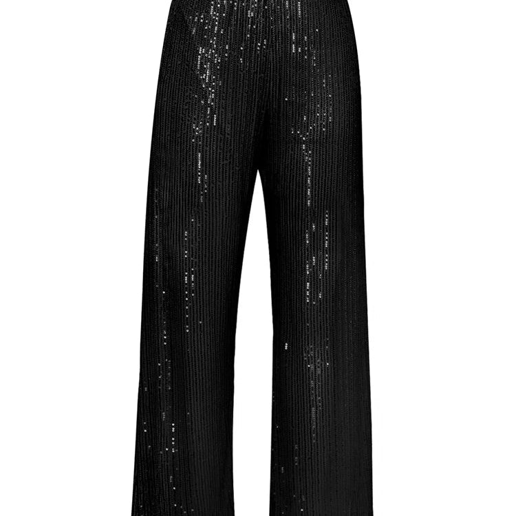 Tossy Sparkly Two-piece Set Party Outfits For Womens Sequin Top Blouse Shirt And Pants Suit Female Luxury Evening Tracksuit New Black Trousers