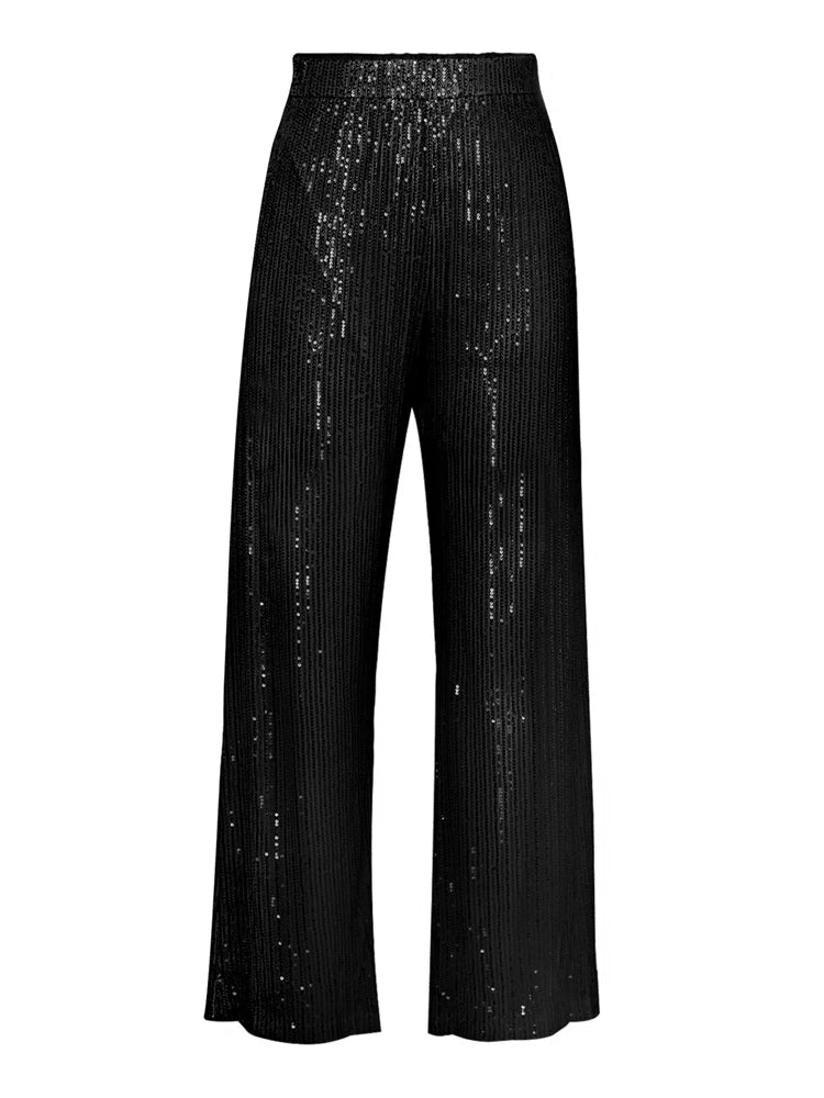 Tossy Sparkly Two-piece Set Party Outfits For Womens Sequin Top Blouse Shirt And Pants Suit Female Luxury Evening Tracksuit New Black Trousers