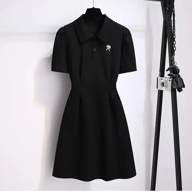 Women Preppy Style Clothing French Sporty Pink Polo T-shirt Dresses Summer New Lady Casual Embroidery Letter Solid Dress