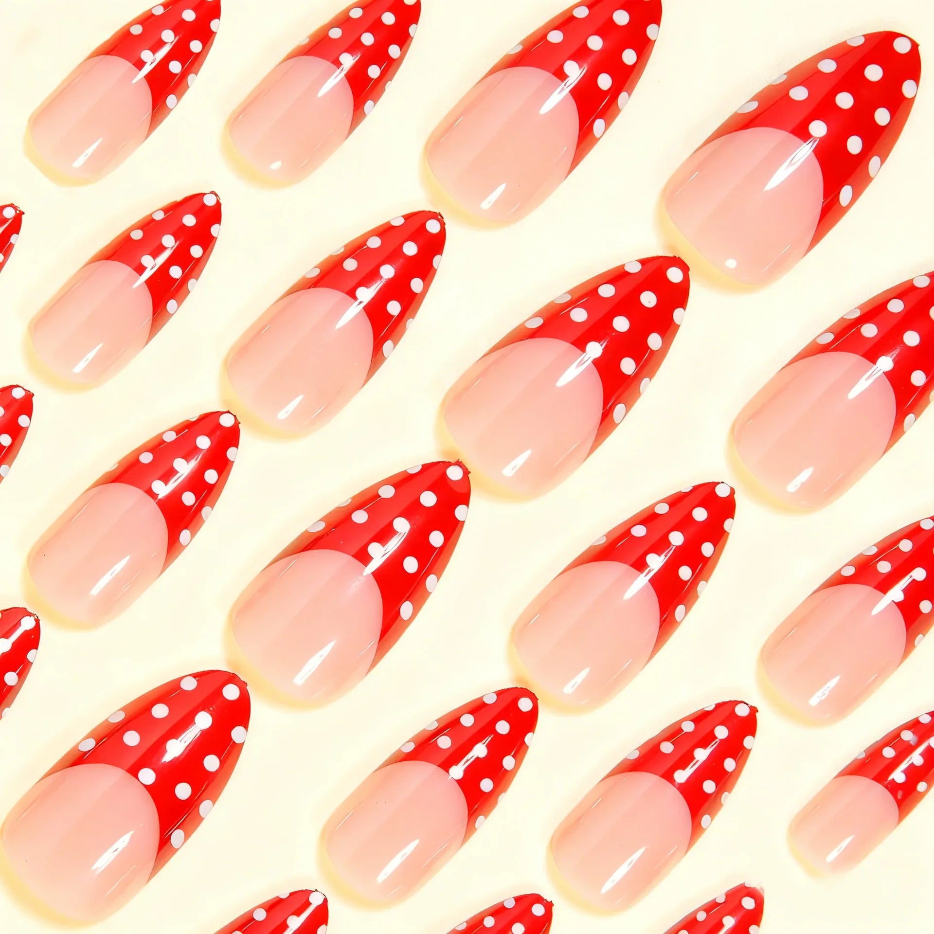 Autumn Brown French Fake Nails 24Pcs Almond Press On Nails White Dot Printed Full Cover Stick-on False Nails Charm Manicure