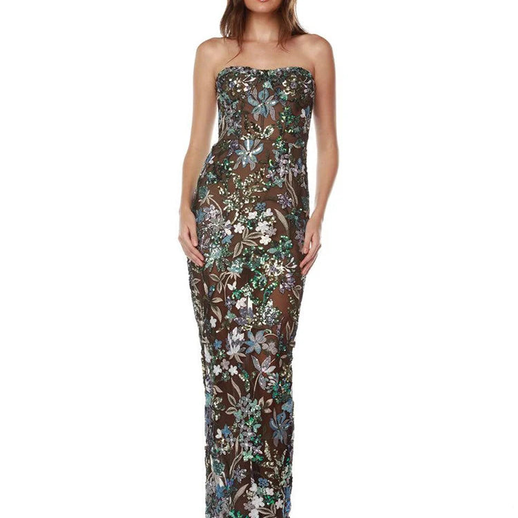 VC Celebrity Party Dresses For Women 2024 Summer Holiday Wear Sexy Sleeveless Embroidery Design Long Gowns