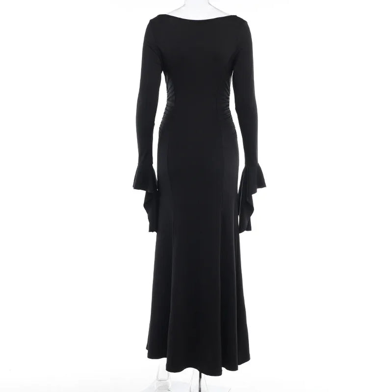 Halloween Cos Morticia Elegant Gothic Dress for Women Adams Family Inspired Wednesday Slim Summer Mermaid