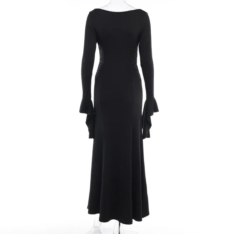 Halloween Cos Morticia Elegant Gothic Dress for Women Adams Family Inspired Wednesday Slim Summer Mermaid