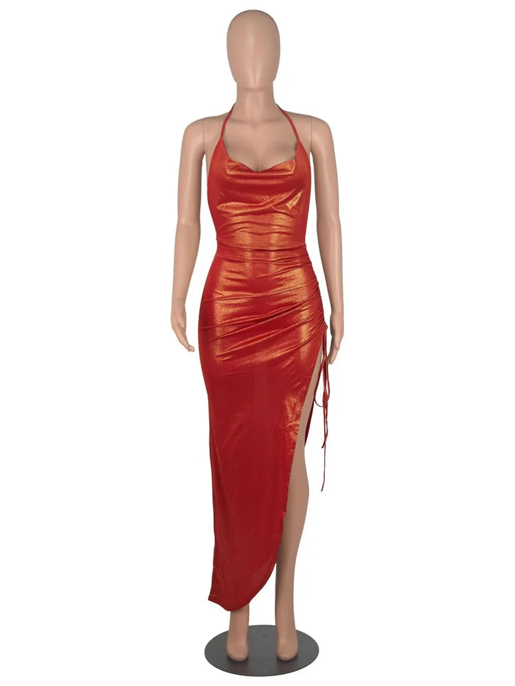 Wmstar Party Dresses Women Christmas Slip Draped V Neck Sexy Luxury Elegant Maxi Dress Birthday Outfits Wholesale Dropshipping