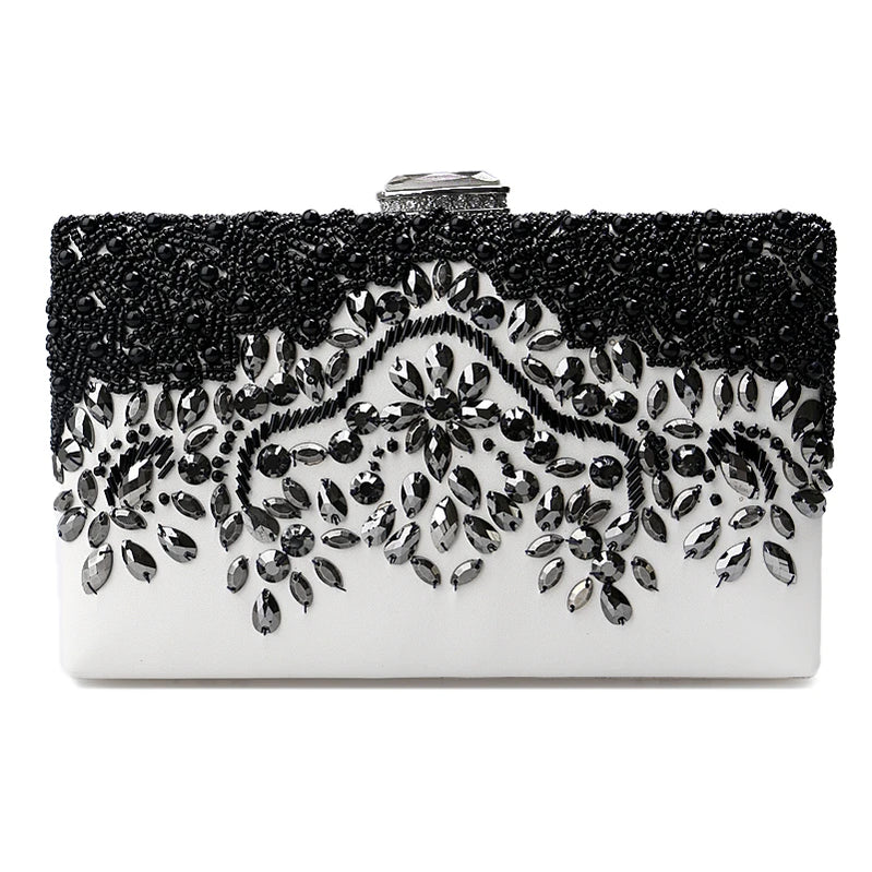 SEKUSA Women's Crystal Evening bag Retro Beaded Clutch Bags Wedding Diamond Beaded Bag Rhinestone Small Shoulder Bags YM1050black