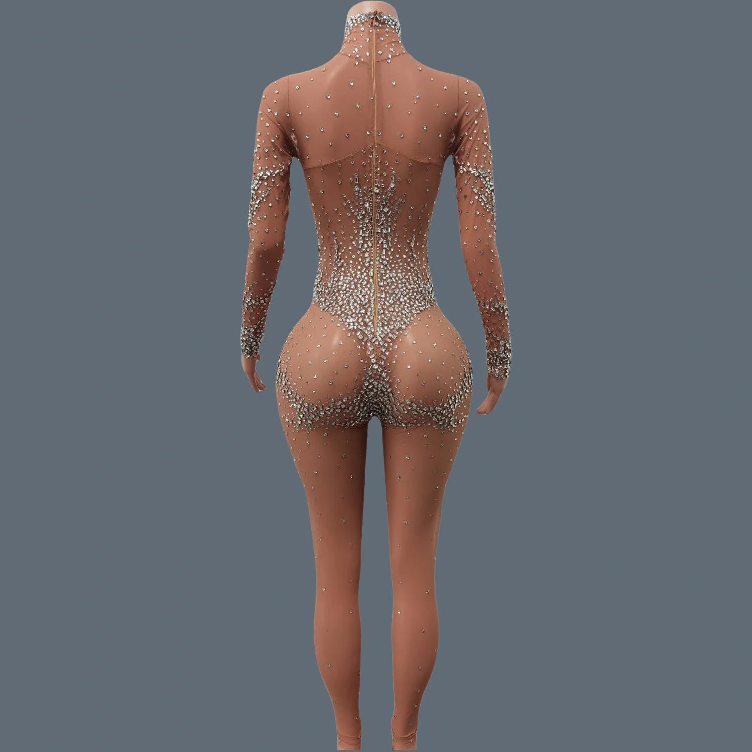 Luxurious Sparkly Crystals Skinny Sheer Mesh Jumpsuit for Women Birthday Party Female Singer Show Stage High-end Sexy Jumpsuit