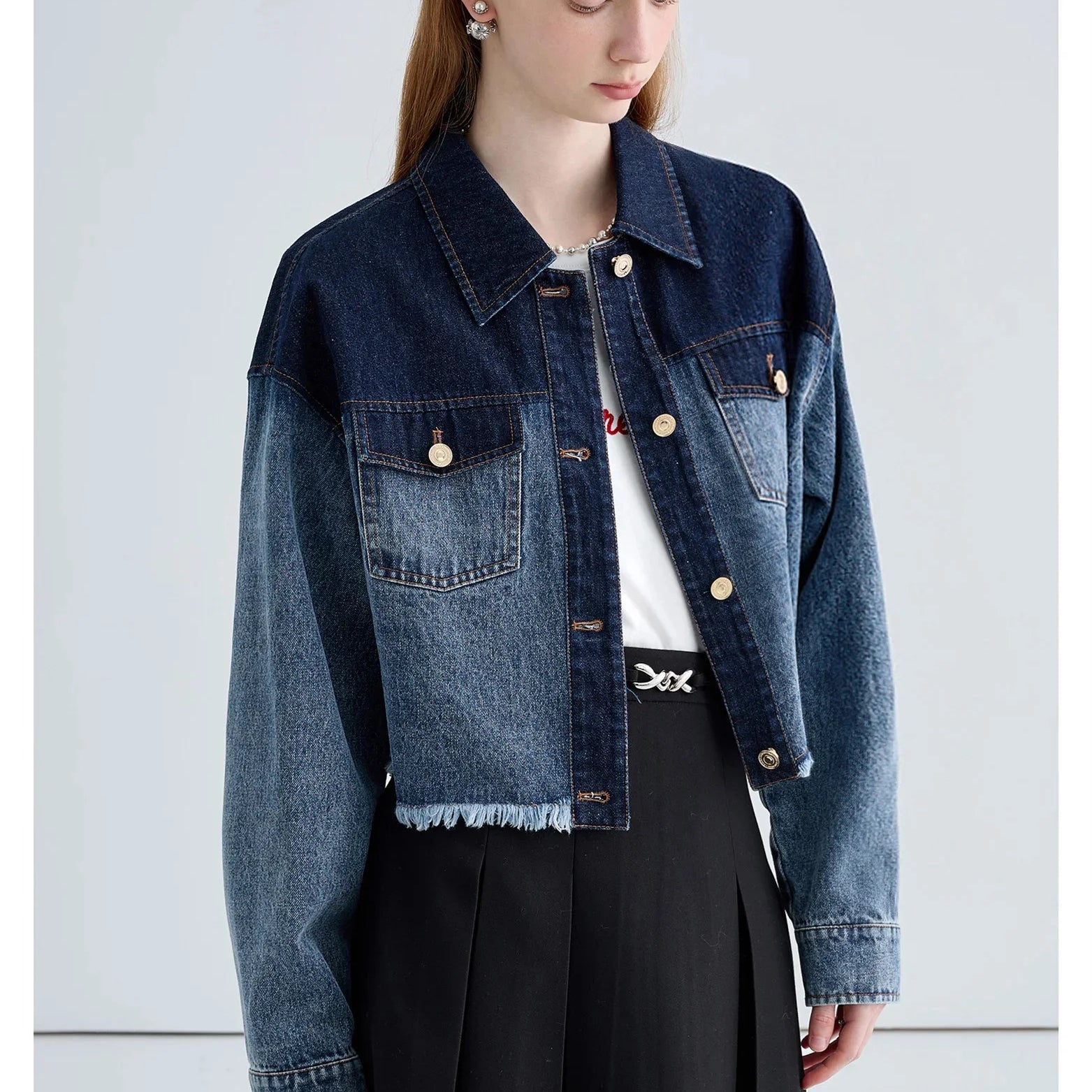 Woman Short Jacket Gradient Denim Coat Fashion Sweet Jean Top Buttons Female Sylish Top Denim Outwear