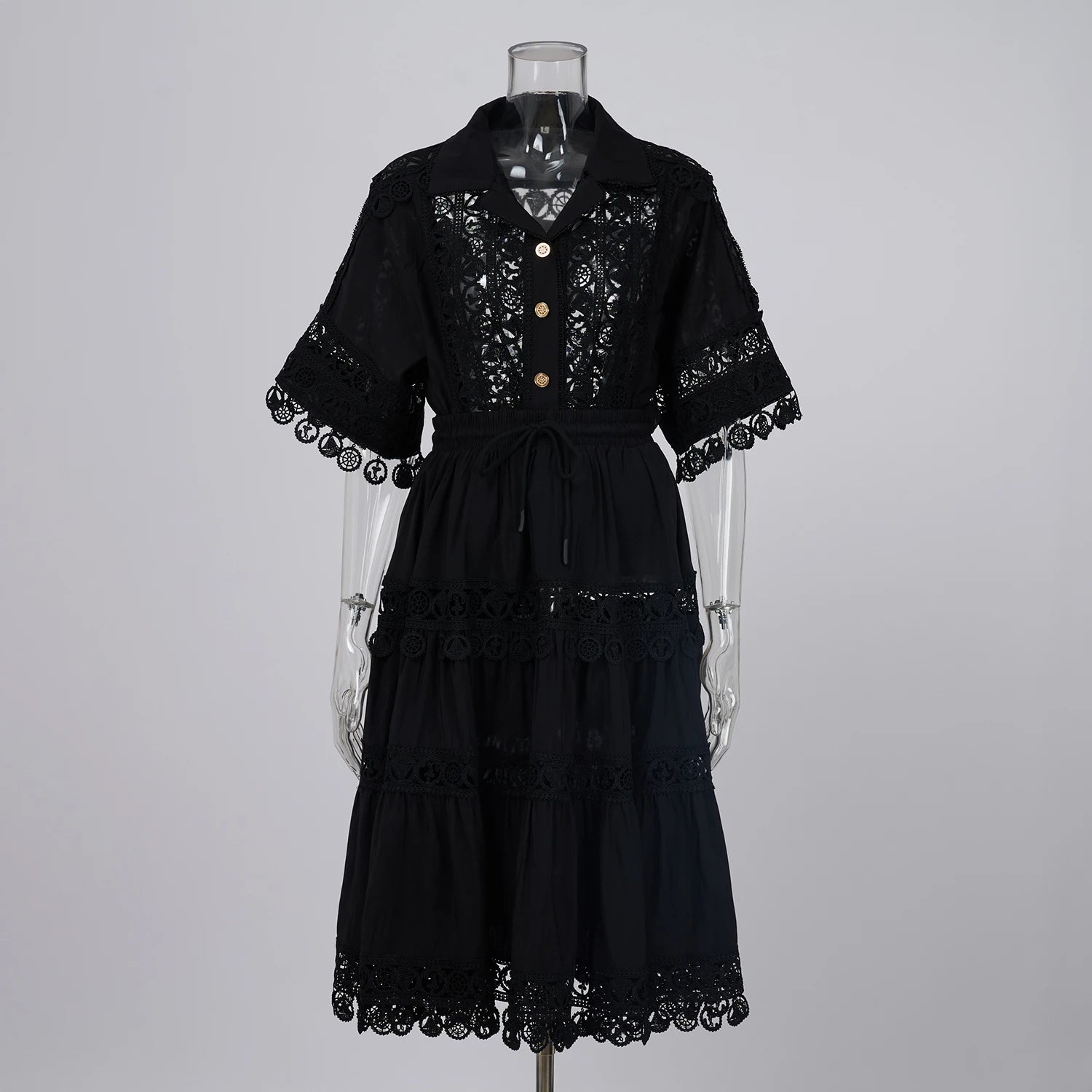 Embroidery 2 Pieces Set Women Hollow Out Loose Shirt Tops + Elastic Waist Midi Skirts Suit Summer Vacation Lace Ladies Outfit