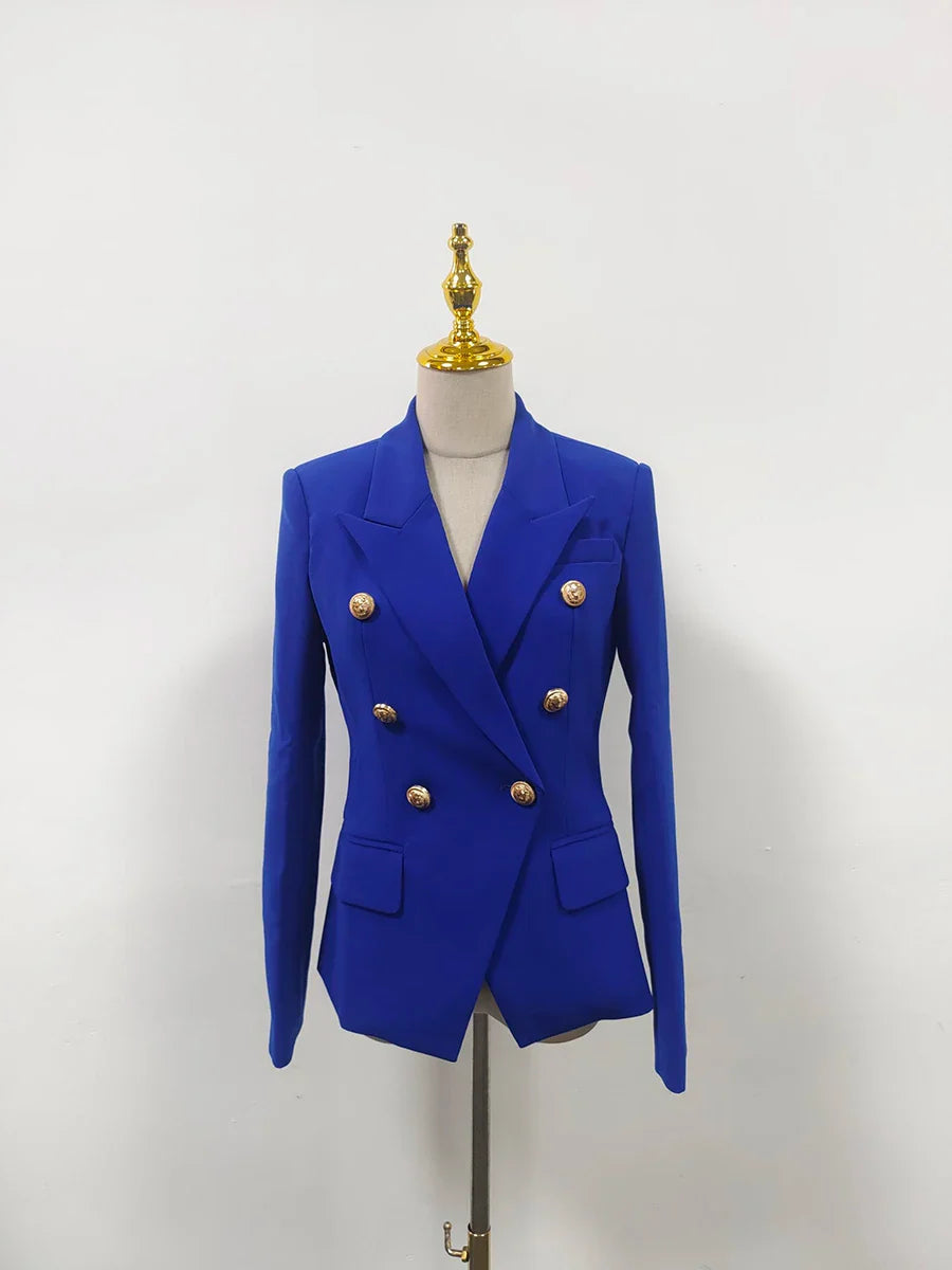 Solid Slimming Fashion Blazer for Women Lapel Long Sleeves Patchwork Double Breasted Elegant Coat Female Clothing