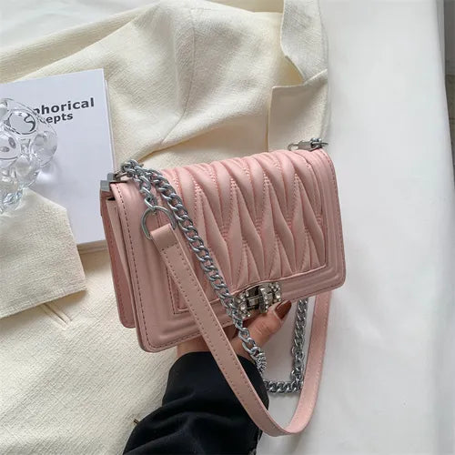 Embroidery Thread Luxury Brand Chain Handle Shoulder Messenger Bags for Woman New Small Square Bag Sac A Main Pink 14cmx20.5cmx8cm