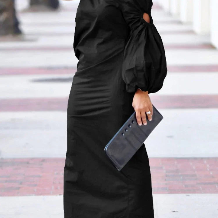 CM.YAYA Women Cutout One Long Sleeve Ruched Side Split Maxi Bodycon Midi Dress 2023 Winter Vintage Sexy Party Dresses Vestidos