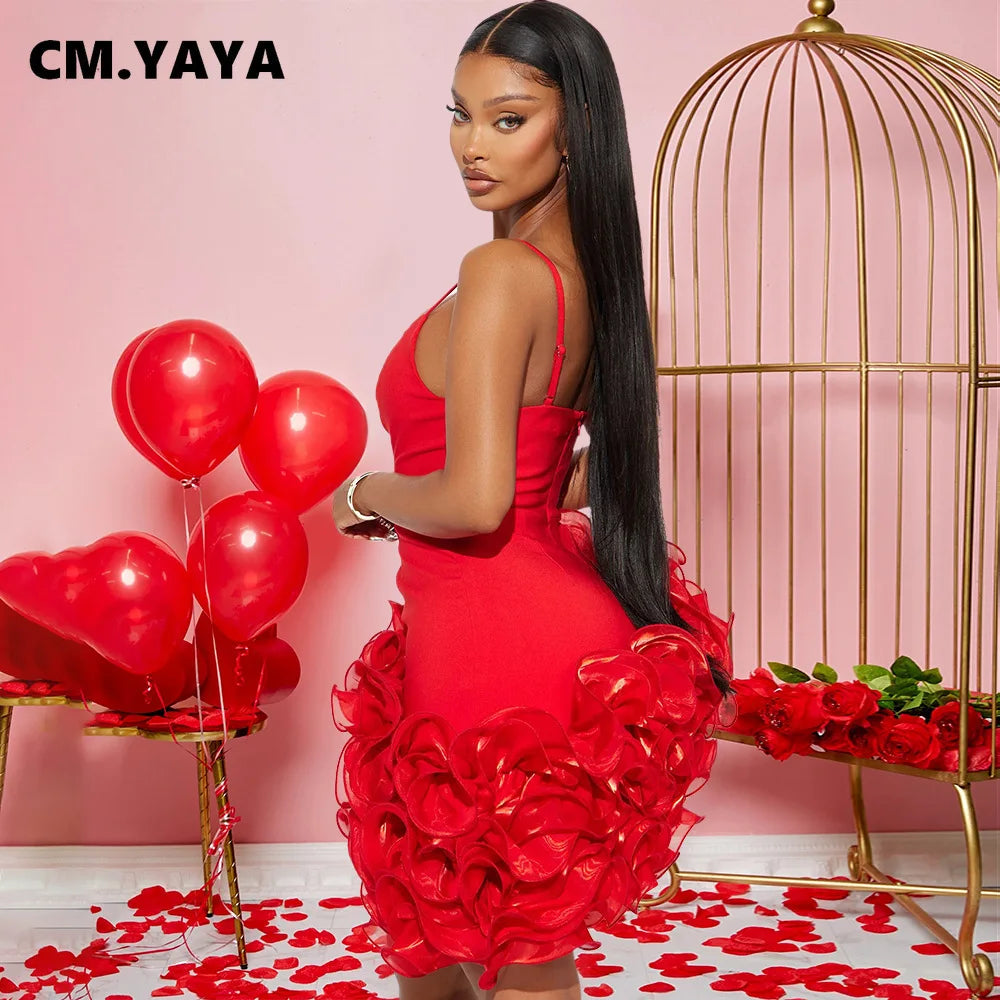 CM.YAYA Women V-neck Strap Mult Ruffles Sleeveless Bodycon Mini Dress Sexy Evening Night Party Club irregular Vestidos Dresses