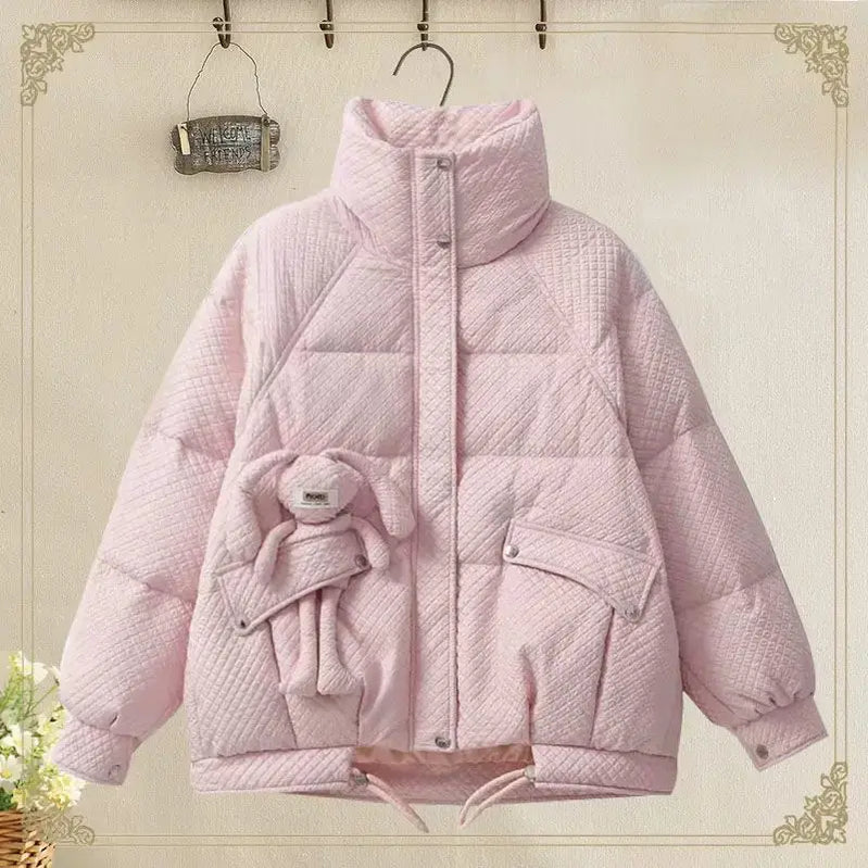 Korean Style Loose and Thickened Cotton Jacket Price Casual Wide Leg Pants Two-piece Elegant Women's Pants Set Winter Outfits only pink jacket