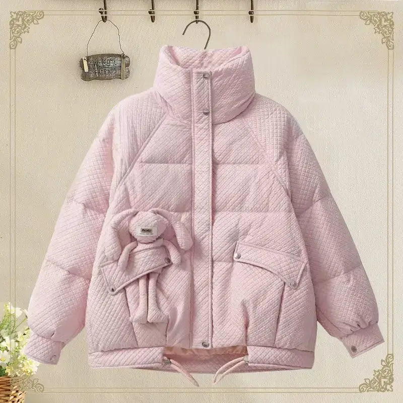 Korean Style Loose and Thickened Cotton Jacket Price Casual Wide Leg Pants Two-piece Elegant Women's Pants Set Winter Outfits only pink jacket