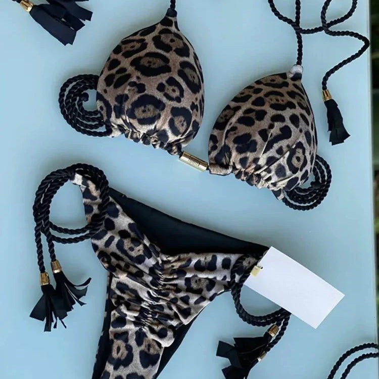 Sexy Swimsuit Women Triangle Bikinis Set Thong Bandage Swimsuits Solid Color Bath Suit Two Piece String Swimear Beach Wear 8250