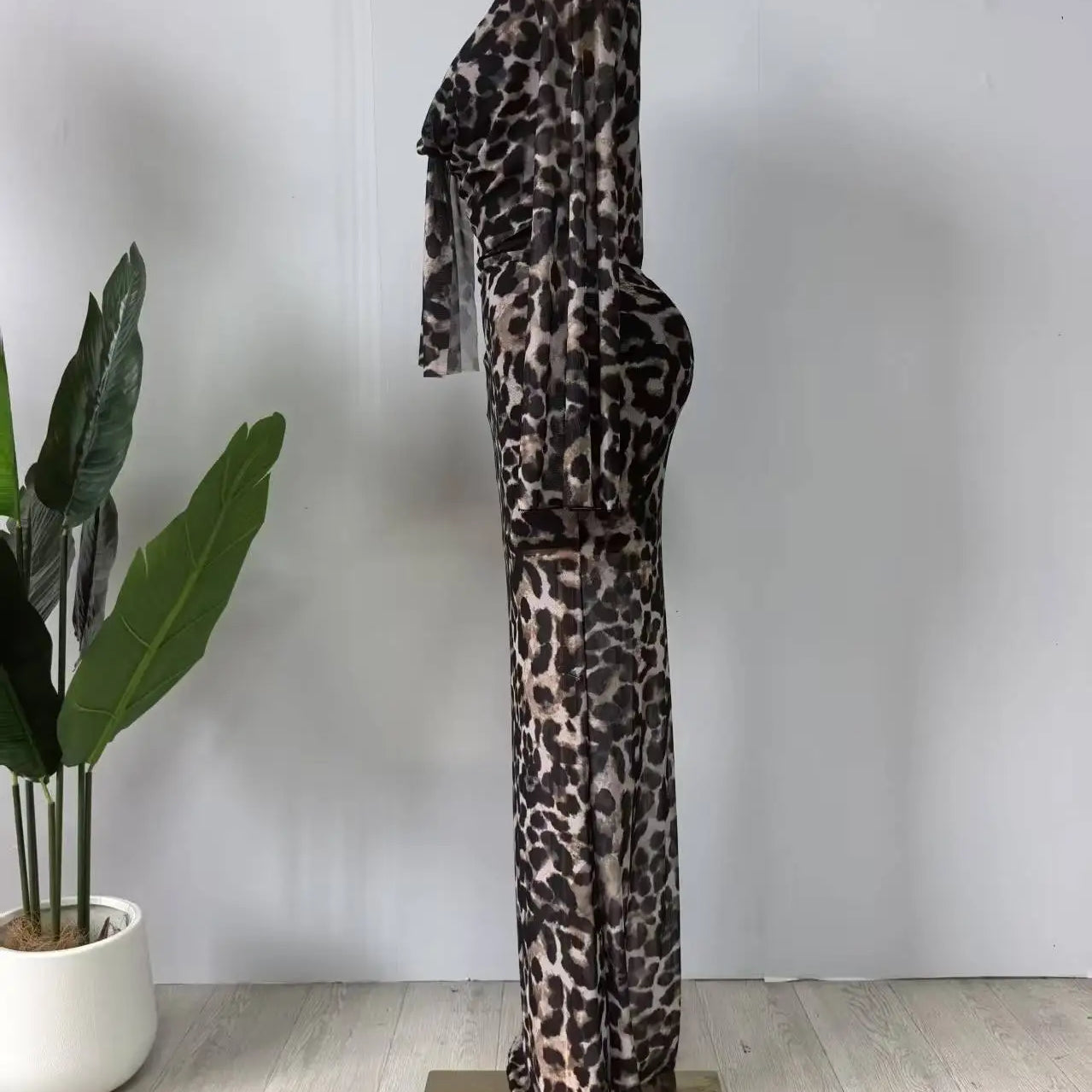 CM.YAYA Women Full Sleeve Pile Collar leopard print Long Maxi Dress Holiday Beach Birthday Evening Sexy Party Dresses Vestidos