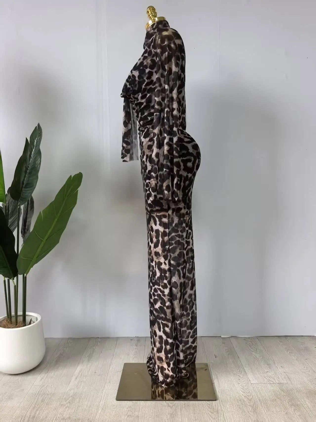 CM.YAYA Women Full Sleeve Pile Collar leopard print Long Maxi Dress Holiday Beach Birthday Evening Sexy Party Dresses Vestidos