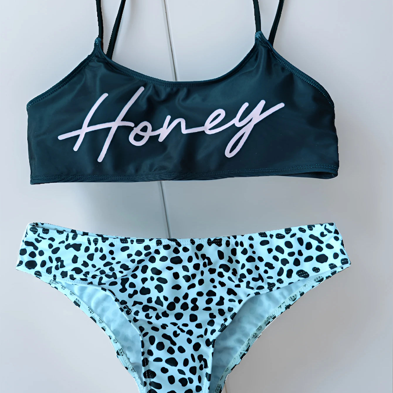 Women Swimwear Bandeau Bandage Bikini Set with honey print Push Up Backless Biquinis Vintage Hawaii Beach Wear Solid Swimsuit