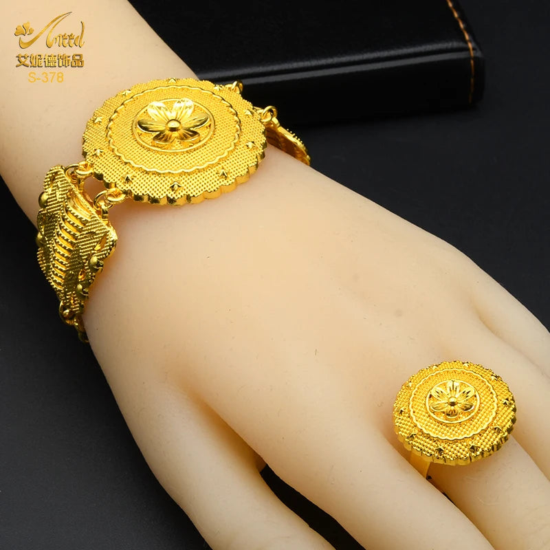 Indian Big Plated Gold Jewelry Women Necklace Sets Dubai African Party Bridal Wedding Gifts Arabic Necklace Jewelry Sets