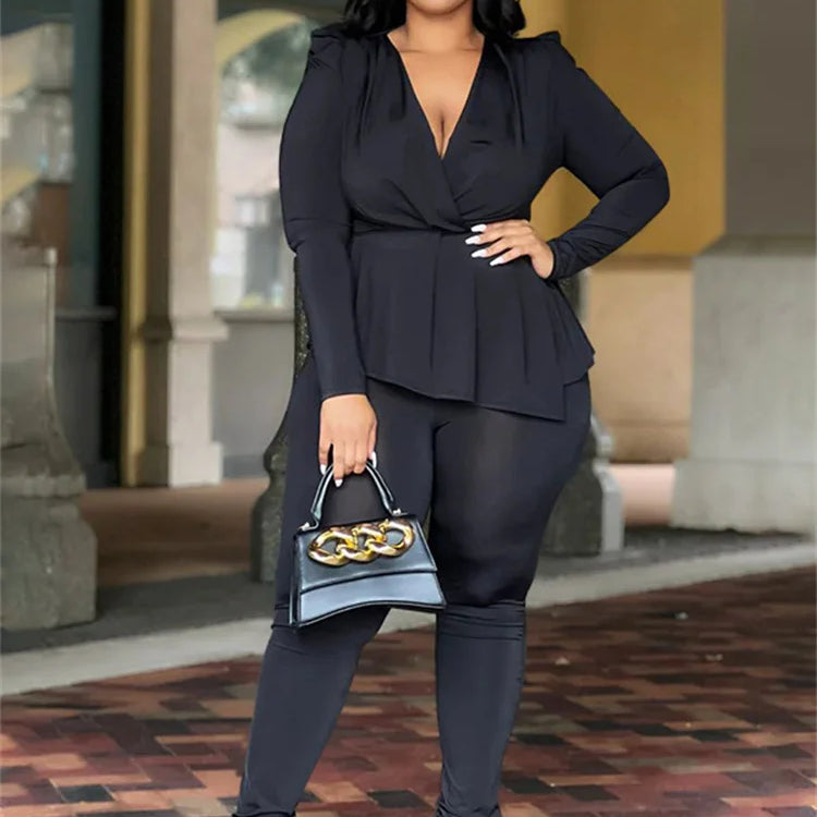 Wmstar Plus Size Two Piece Set Women Clothing Pants Sets Top Leggings Matching Office Lady Fall Clothes Wholesale Dropshipping