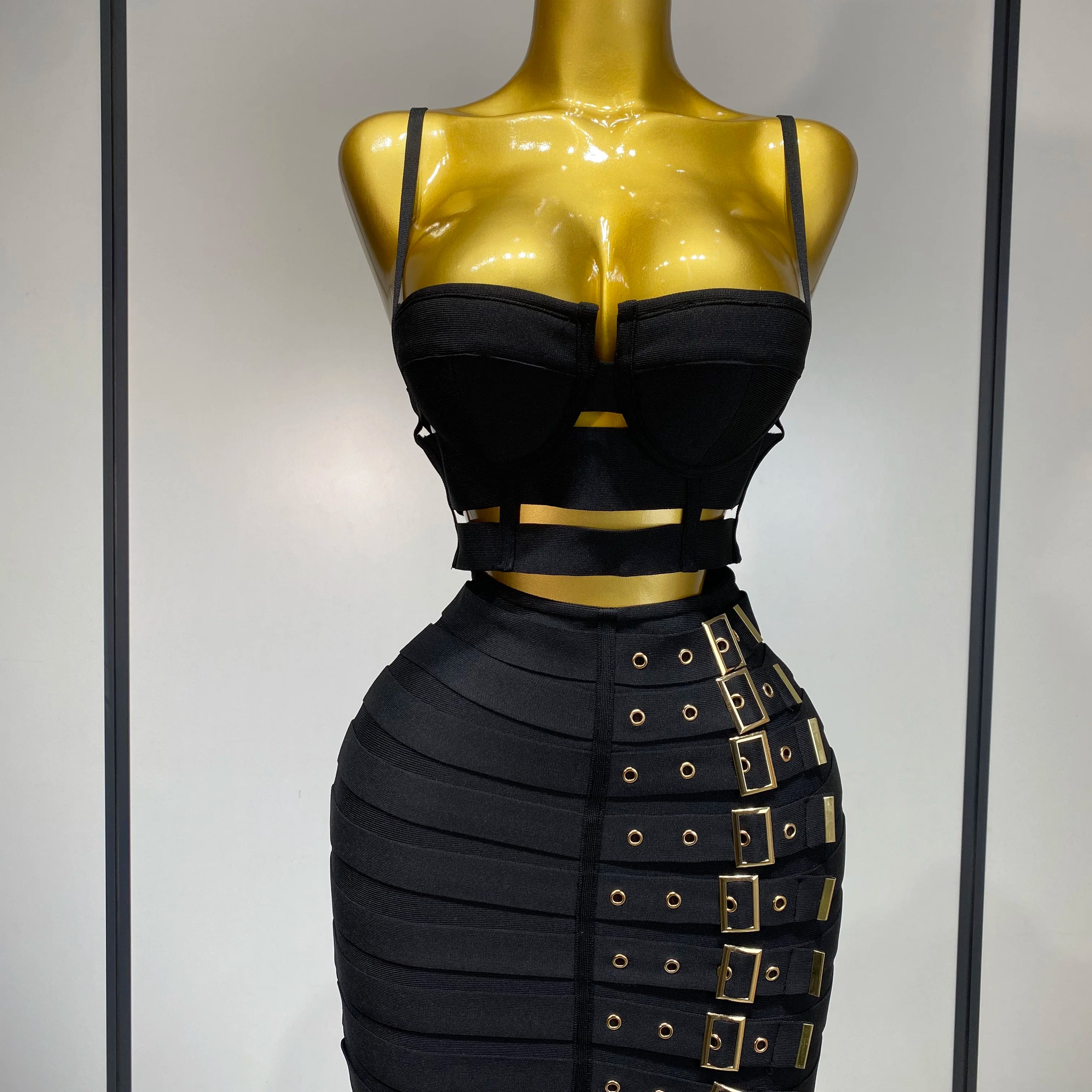 Women Sexy Cut Out Mini Bodycon Bandage Skirt Two Piece Set 2025 Celebrity High Streeet Evening Birthday Club Party Outfits