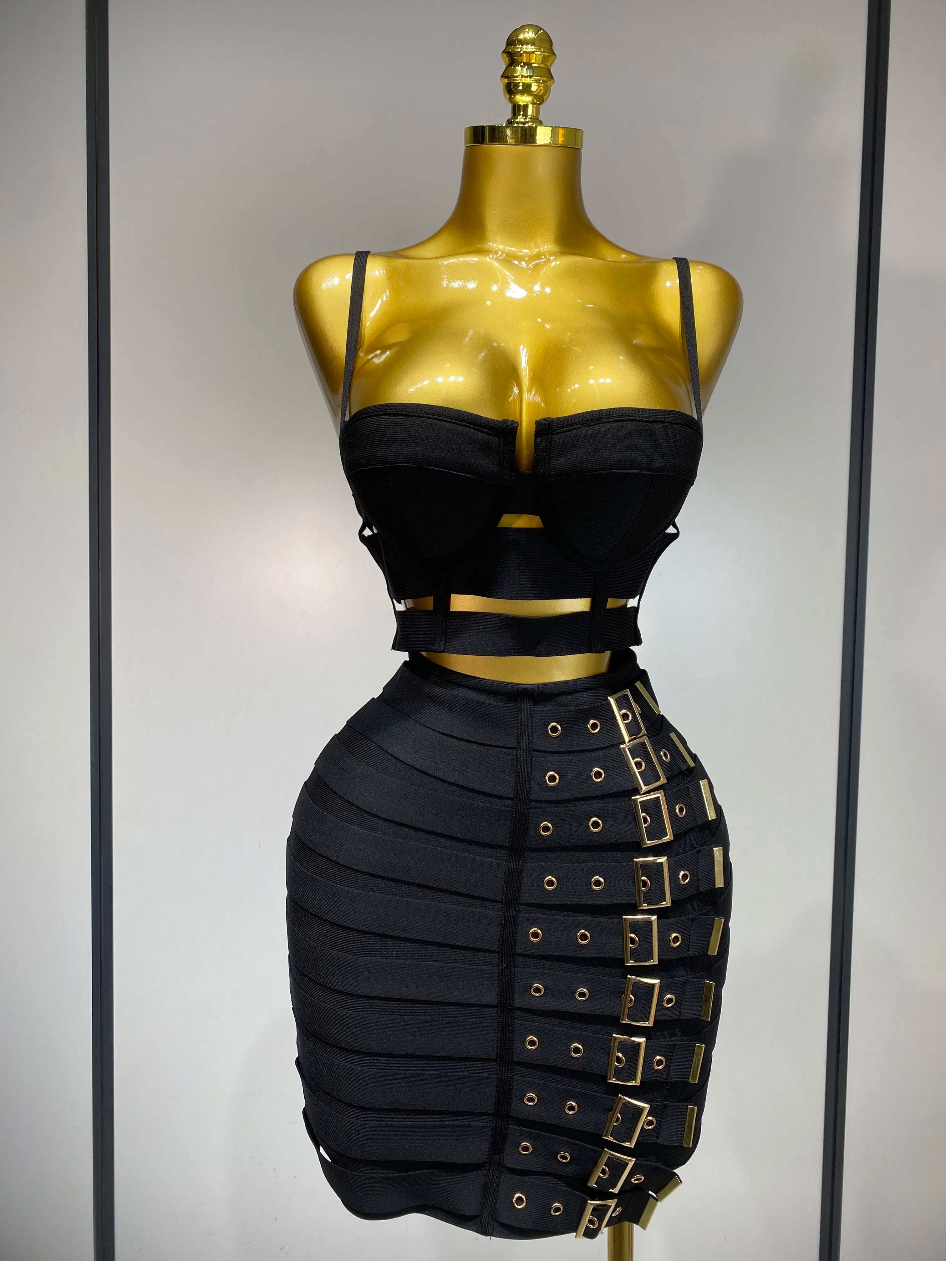 Women Sexy Cut Out Mini Bodycon Bandage Skirt Two Piece Set 2025 Celebrity High Streeet Evening Birthday Club Party Outfits