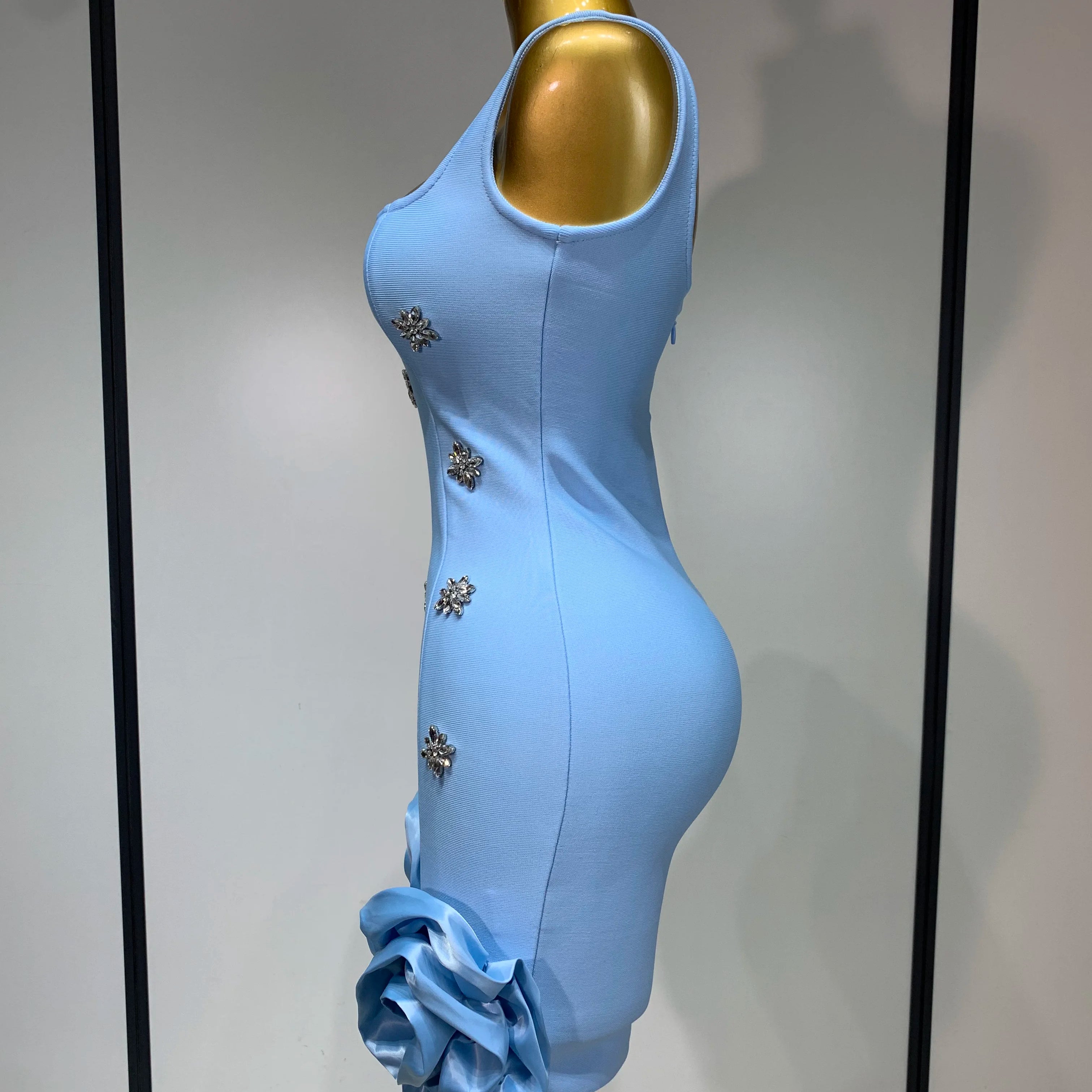 Women Sexy Square Collar Sparkly Rhinestone Bodycon Mini Bandage Dress Celebrate Evening Party Elegant Luxury Birthday Dress