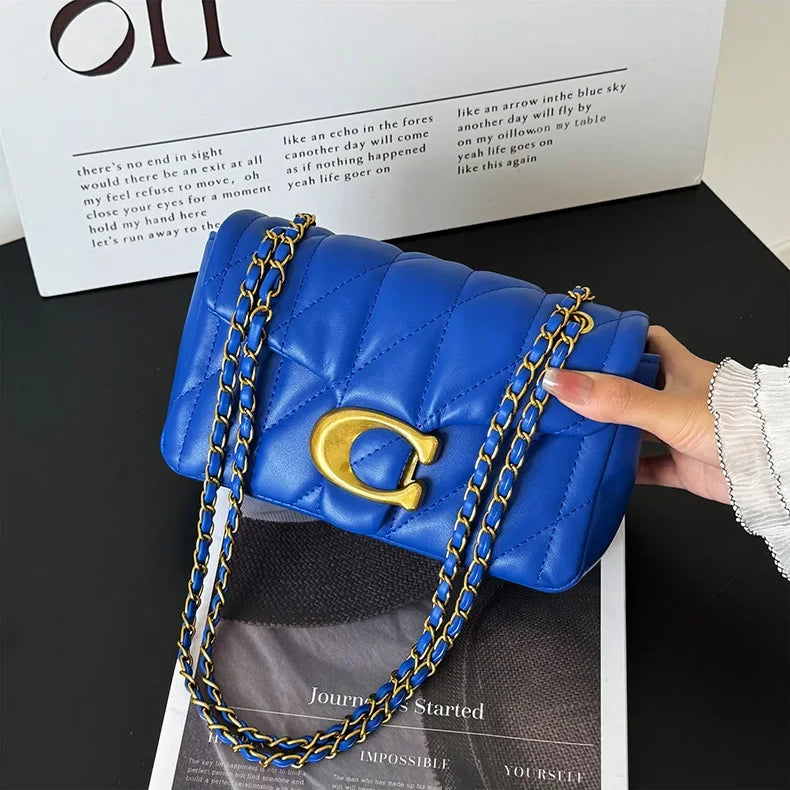 Chain Crossbody Bag New Personality Leisure All Match Diamond Check Embroidery Line Shoulder Bag Fashion Armpit Small Square Bag
