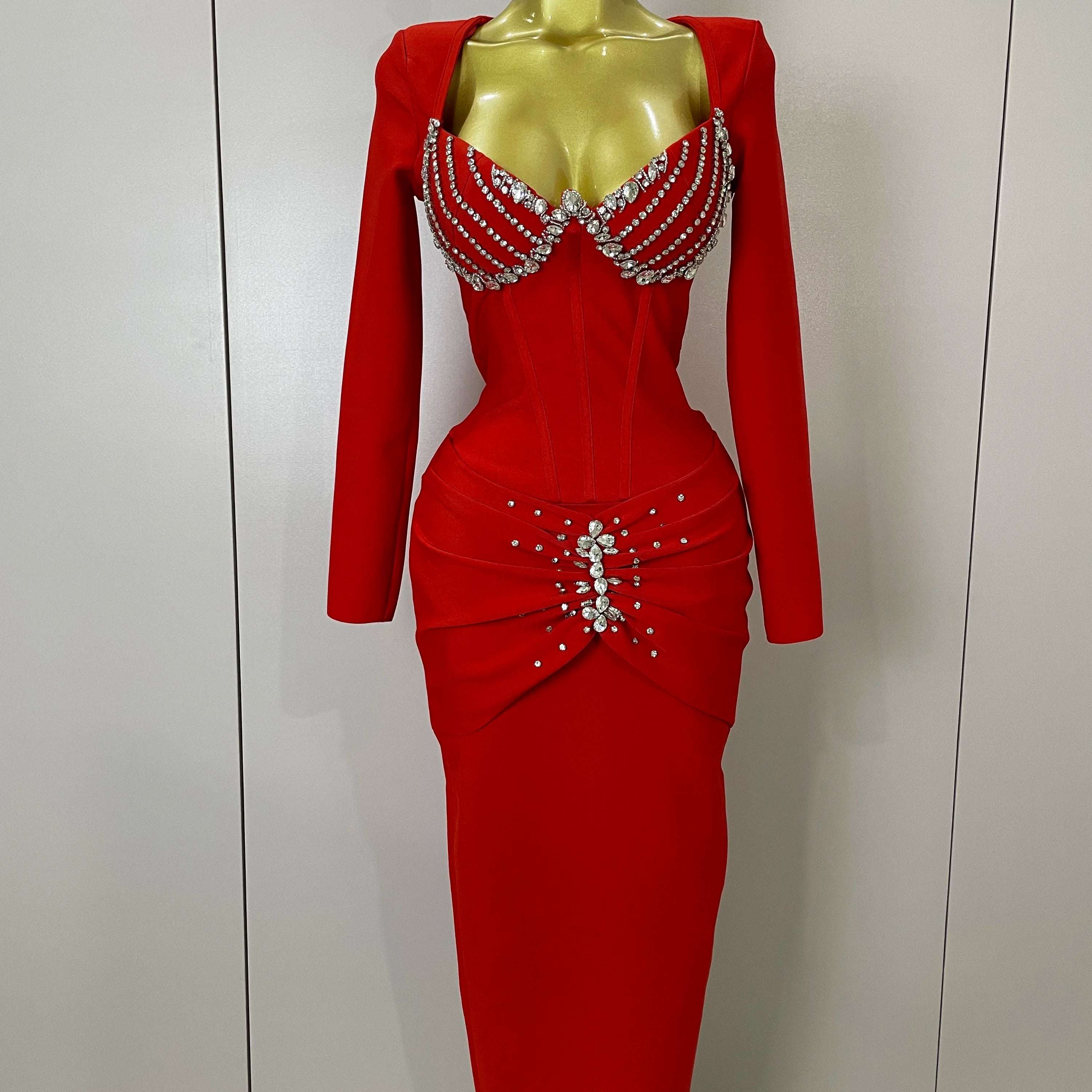 Sexy Luxury Sparkly Beading Bandage Long Sleeve Bodycon Dress   2025 New Women Celebrity Party Elegant Evening Club Pary Dresses