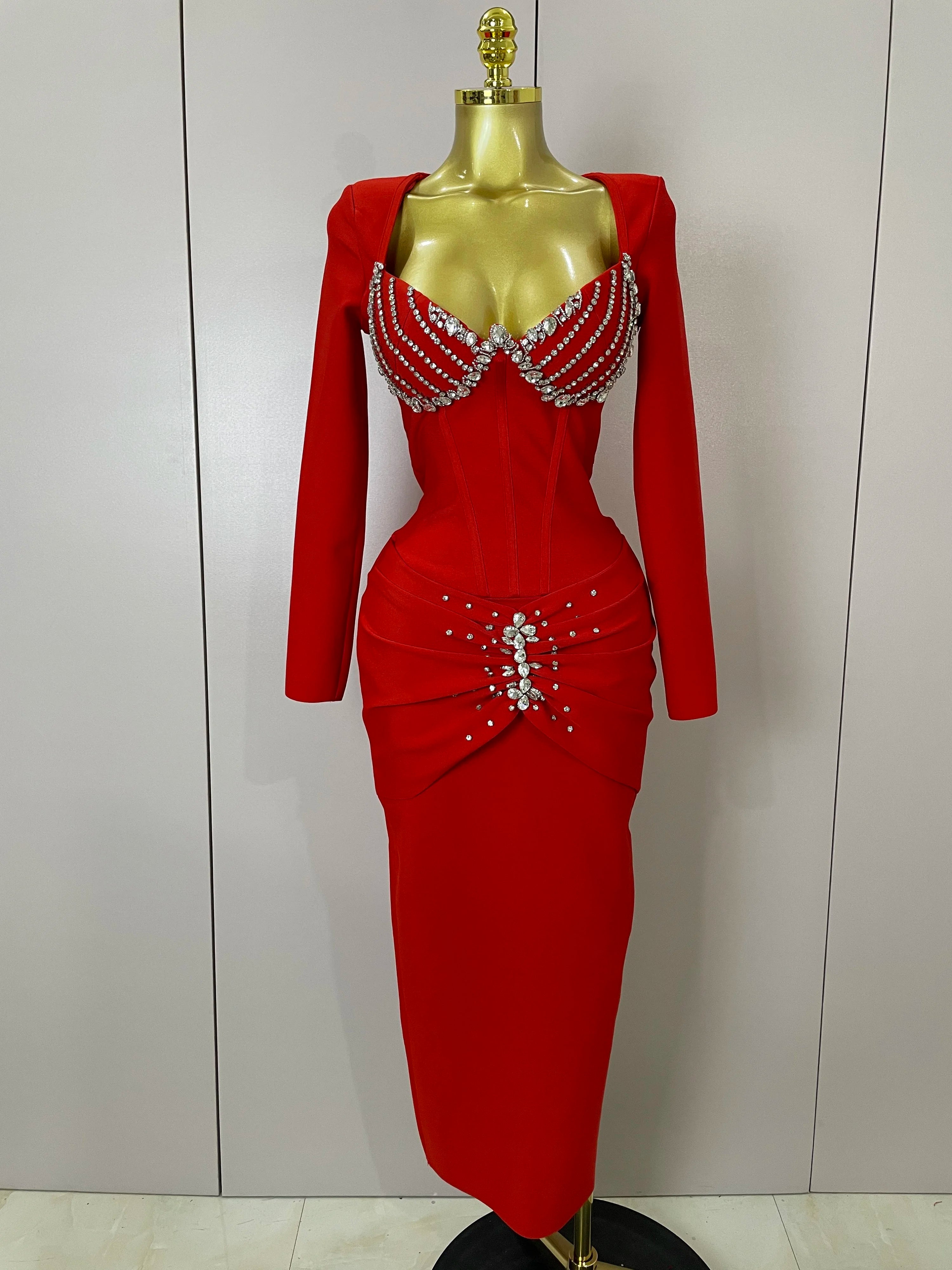 Sexy Luxury Sparkly Beading Bandage Long Sleeve Bodycon Dress   2025 New Women Celebrity Party Elegant Evening Club Pary Dresses