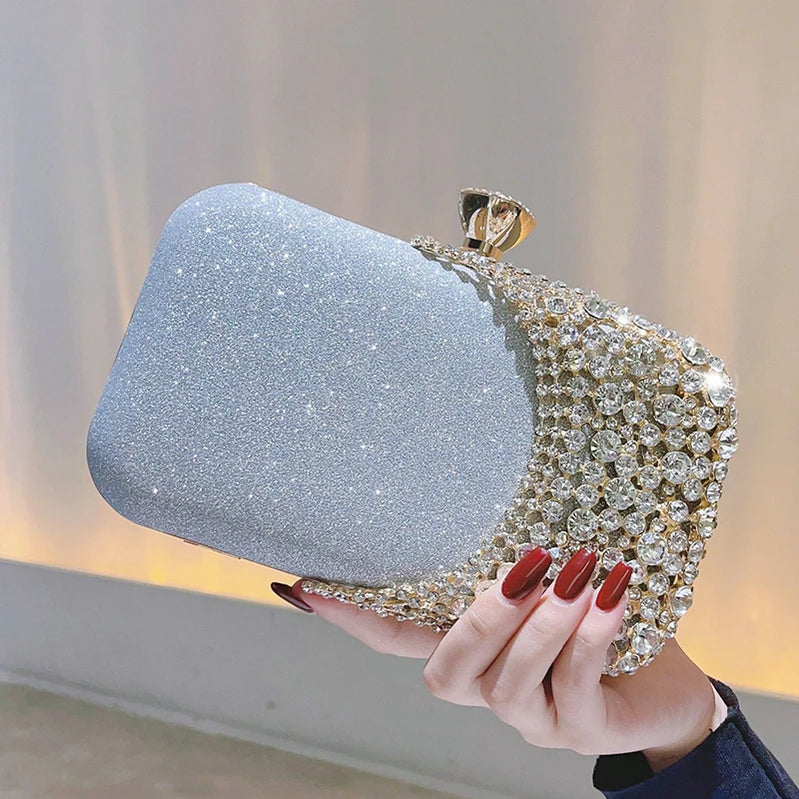 Crystal Evening Clutch Bag Wedding Purse Bridal Prom Party Sparkly Dinner Clutch Bags Rhinestone Glitter Handbag Gold Silver