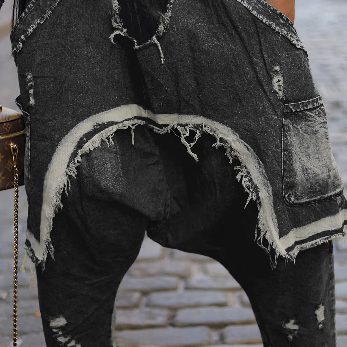 CM.YAYA Women Streetwear Ripped Out Hole Denim Pants 2025 Fall Autumn Loose Safari Style Cargo Harem Hip Hop Jeans