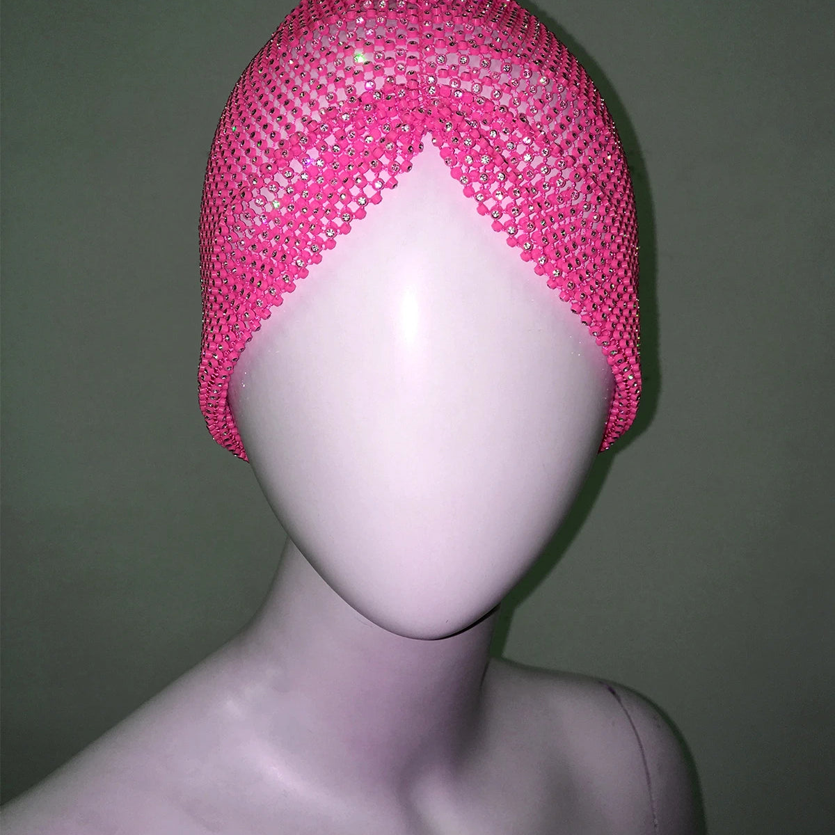 Fishnet Diamond Luxury Cap for Women, Shiny Women's Hat, Rhinestone Kerchief, Hip Hop Headwear, Nightclub Party, Fashion Beanies rose red One Size