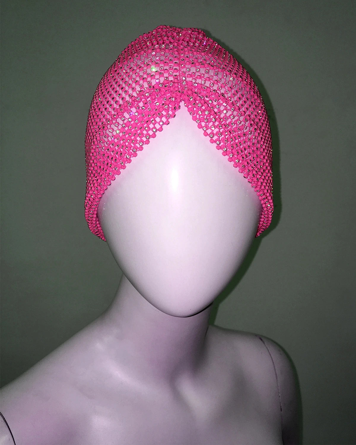 Fishnet Diamond Luxury Cap for Women, Shiny Women's Hat, Rhinestone Kerchief, Hip Hop Headwear, Nightclub Party, Fashion Beanies rose red One Size