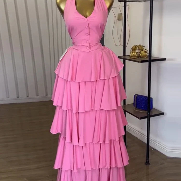 CM.YAYA Women's Dress Set Sleeveless Vest Tops and Pleated Tiered Skirts Suit Elegant Holiday Birthday Two 2 Piece Set Outfits