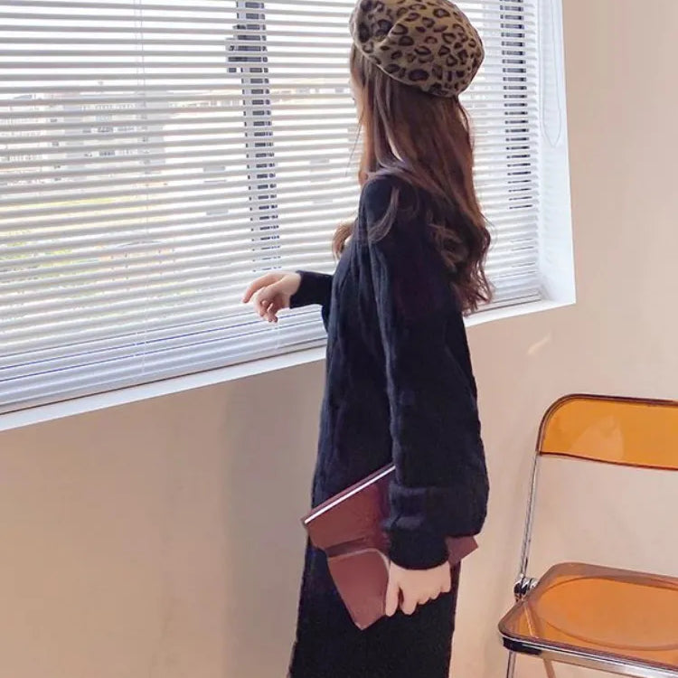 Dresses for Women Korean Oversized Sweater Women Maxi Dress O-Neck Elegant Commute Party Fashion Women's Wear Knit Dress