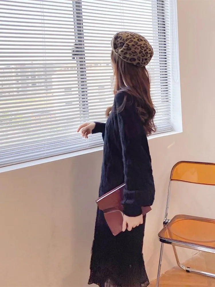 Dresses for Women Korean Oversized Sweater Women Maxi Dress O-Neck Elegant Commute Party Fashion Women's Wear Knit Dress