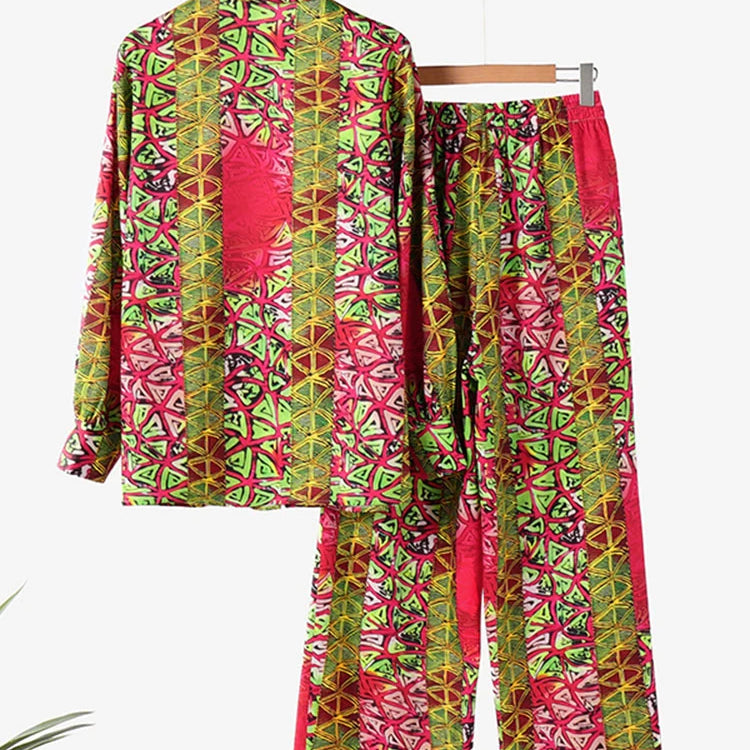 Plus Size 2024 VONDA Women Elegant Outfits 2024 Autumn Pant Sets Stylish Long Sleeve Casual Printed Top Trousers Two Piece Suits