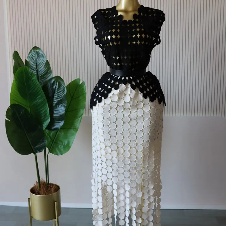 CM.YAYA Women Cutout O-neck Crop Top and Bodycon Midi Slim Maxi Long Skirt Suit 2025 Summer Vacation Sexy Two 2Piece Set Outfits black-Apricot-belt One Size