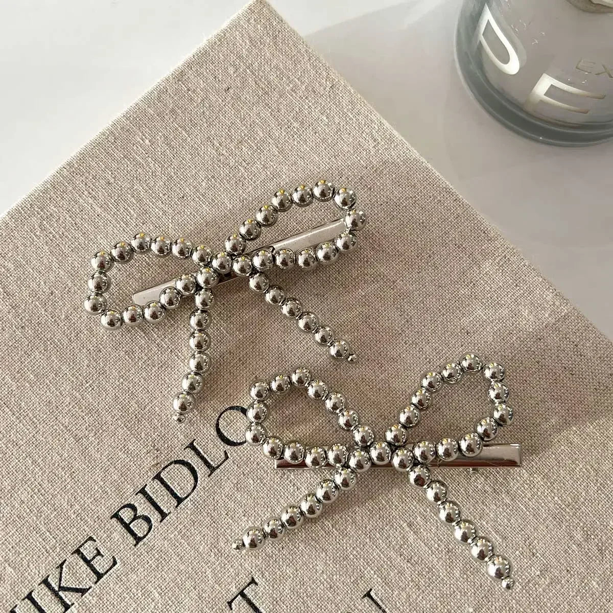 New Korean Fashion Women Pearl Hair Clips Pins Cute Girls Pearl Hairclip Bows Hairpin Metal Hair Clips Y2k Girl Hair Accessories sliver