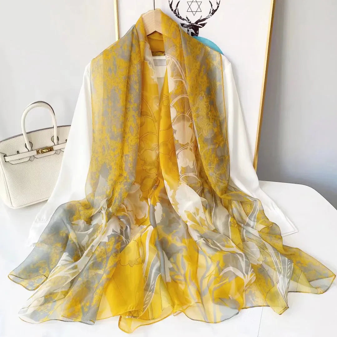 Silk Scarf Fashion Design Neck Foulard Female Luxury Hijab Women Warm Beach Scarves Echarpe Shawl Large Wrap Echarpe Bandana see chart 5