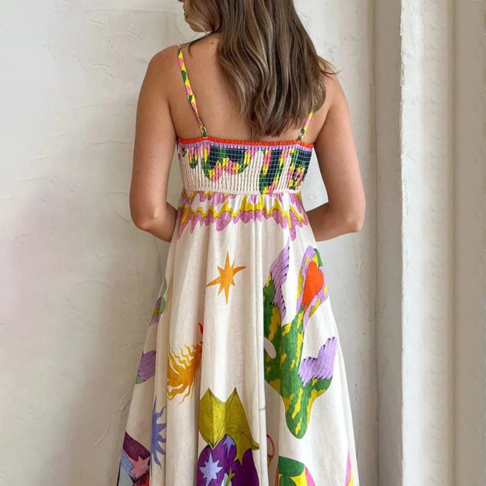 Fashionable Long Suspender Dress With Colorful Printed Comfy Soft Versatile Leisure Dress Birthday Gift