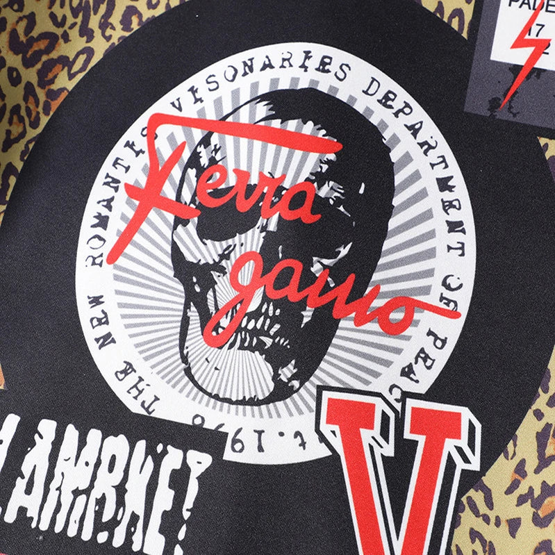 Punk Rivets Cropped Leather Jacket for Women Trend Streetwear Patchwork Leopard Print Faux Leather Motorcycle Jacket