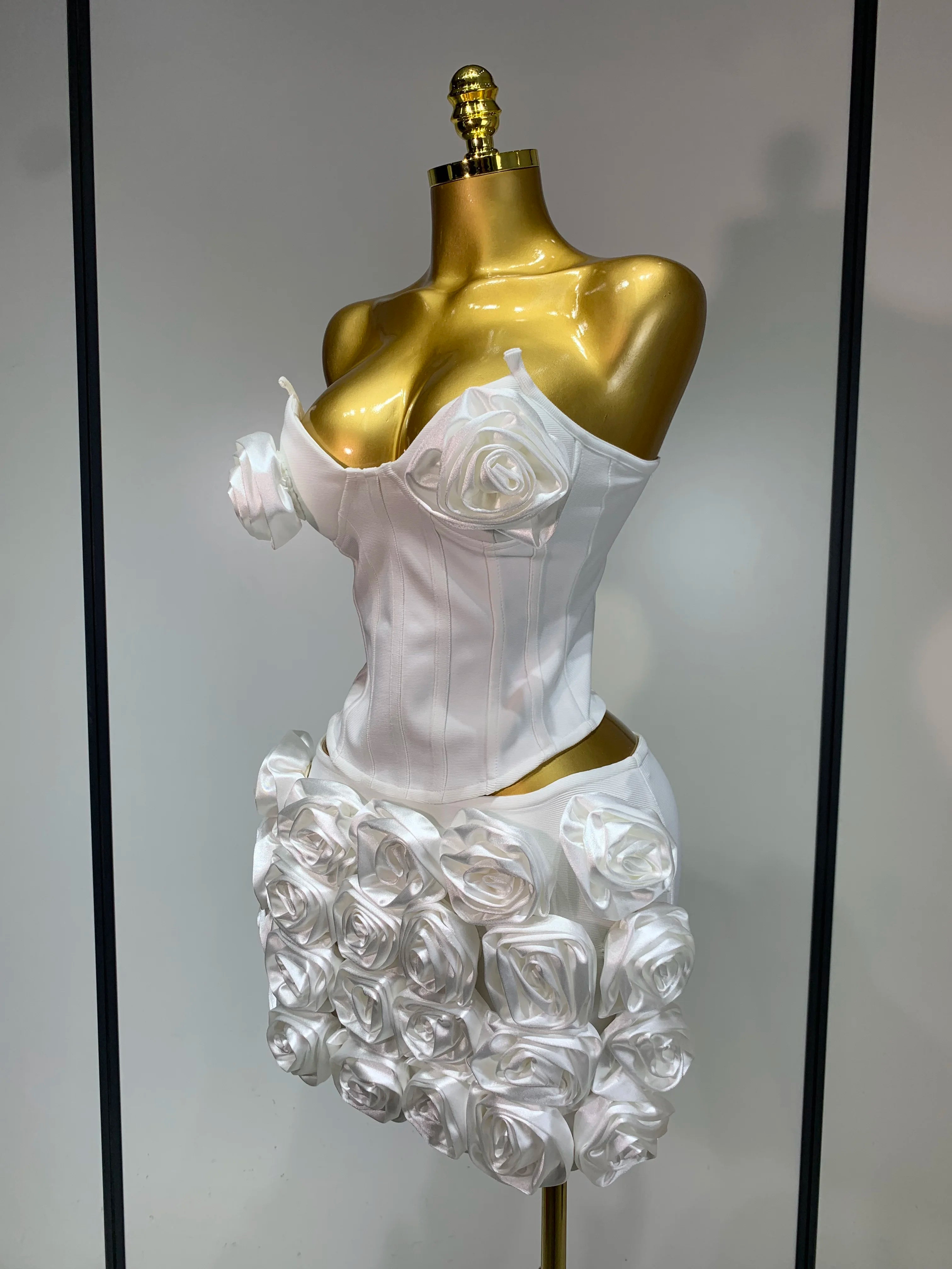 Women Sexy Backless Sleeveless 3D Flower Strapless Two Piece Set 2025 Celebirty Elegant Evening Club Party Luxury Birthday Gown